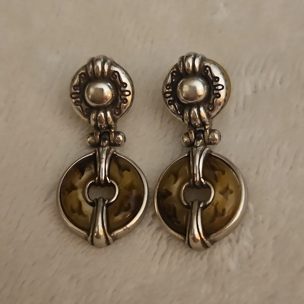 BRIGHTON Carved Donut Shape Door Knocker Post Earrings